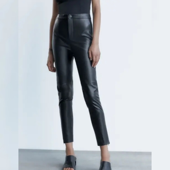 Zara Faux Leather High Wasted Leggins Black Size XXL - Picture 9 of 10